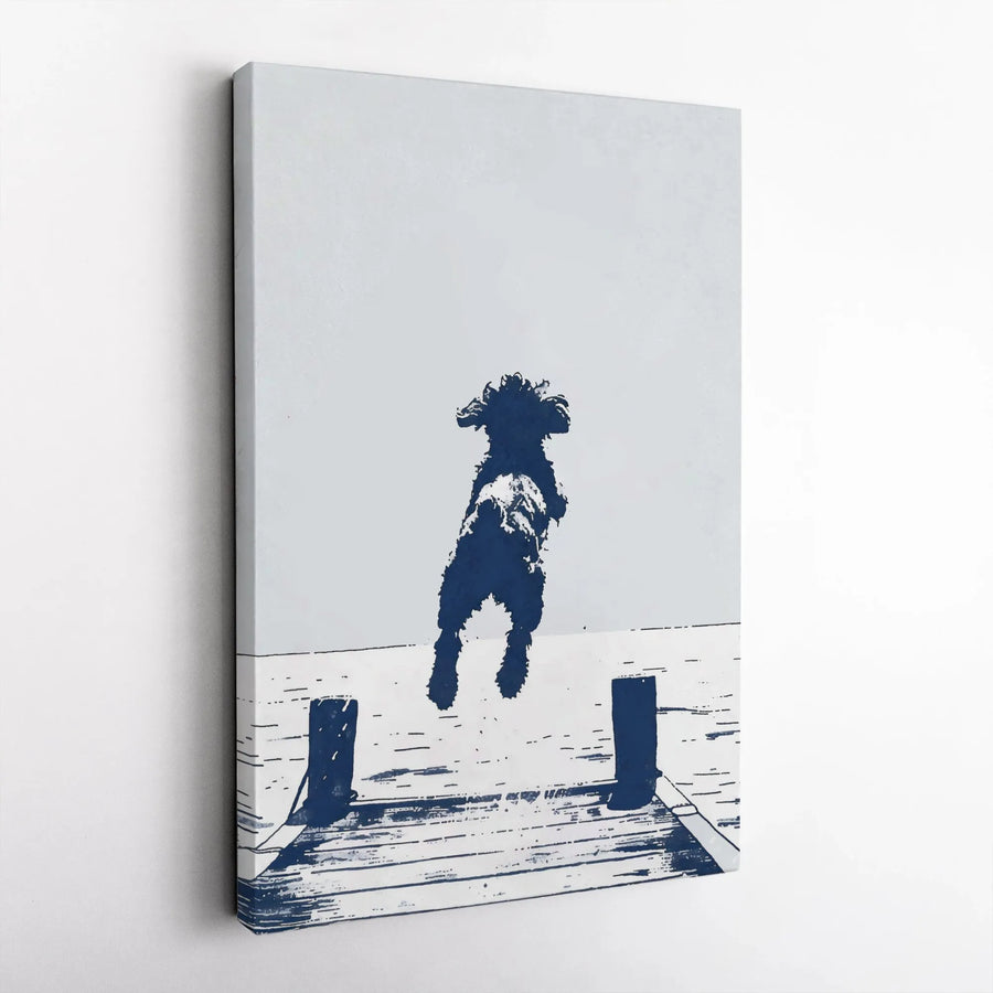 Jumping Dog Canvas Art | Silhouette Dock Jump Print | Premium 1.25-Inch Gallery Wrap | Modern Pet Lover Home Decor Gift