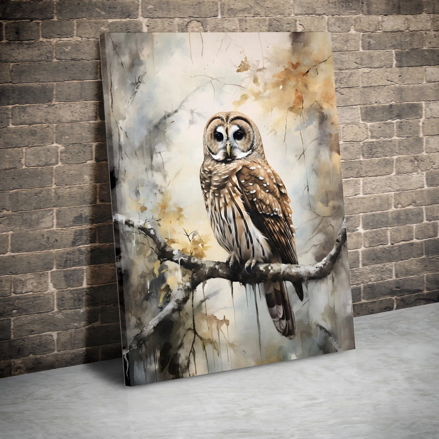 Watercolor Barred Owl Canvas Print | Neutral Forest Wall Art | Premium 1.25-Inch Gallery Wrap | Wildlife Lover Gift Home Decor