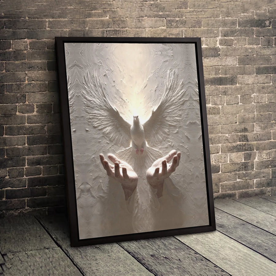 Holy Spirit Dove Canvas Art | Hands Releasing White Dove Design | Premium 1.25-Inch Gallery Wrap | Religious Wall Decor Gift for Church Home