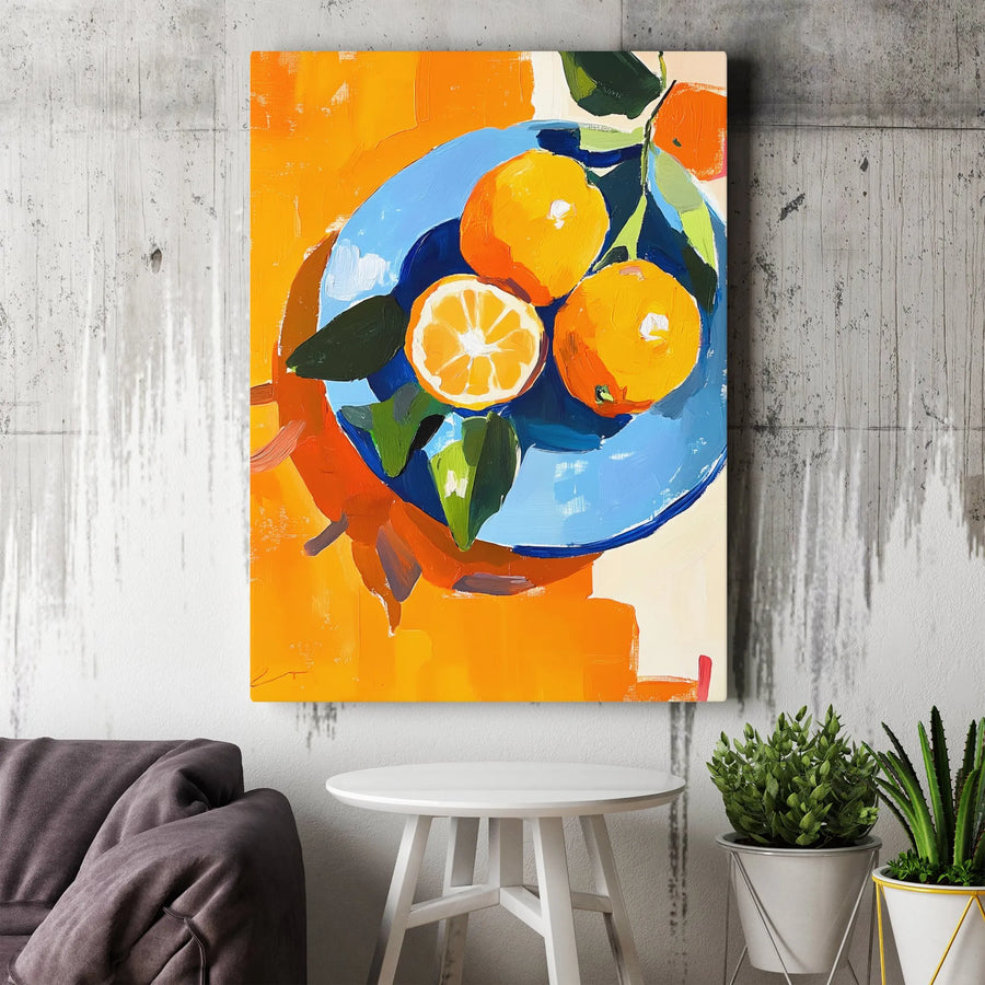 Orange Fruit Still Life Canvas Print | Modern Impressionist Kitchen Wall Art | Premium Fade-Resistant Gallery Wrap | Citrus Decor for Dining Room