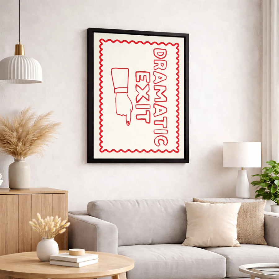 Dramatic Exit Wall Art | Funny Pointing Finger Typography Print | Premium Gallery Wrapped Canvas | Office Decor & Home Gift