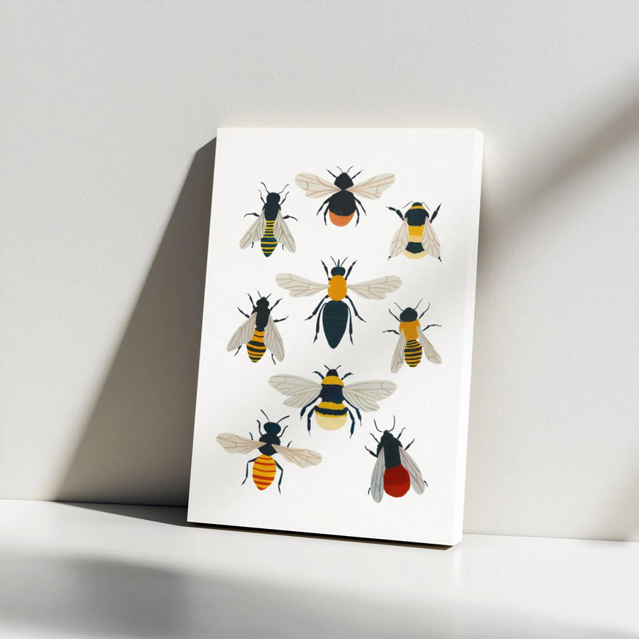 Bee Wall Art Canvas | Illustrated Honey Bee Collection | Premium Gallery Wrapped Decor | Nature Lover Gift for Home Office