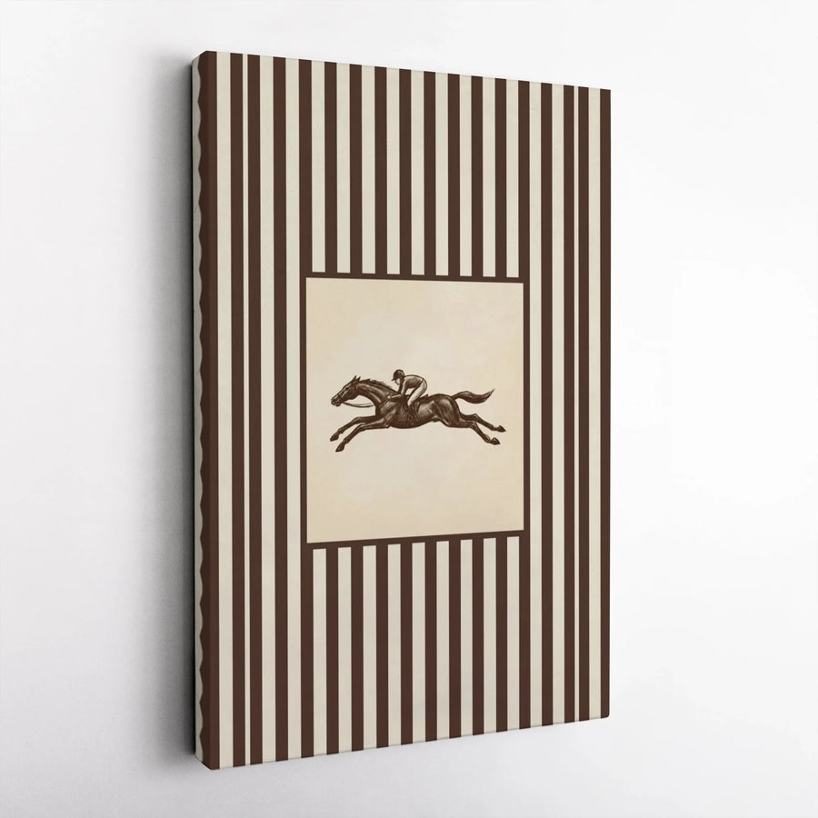 Vintage Horse Racing Wall Art | Equestrian Jockey Illustration | Premium Gallery Wrapped Canvas | Classic Striped Decor for Home Office