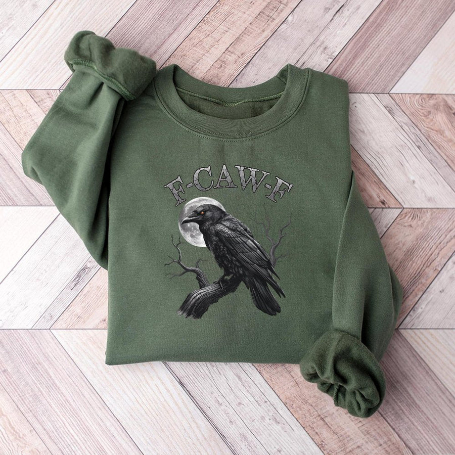 Gothic Raven Sweatshirt | F-CAW-F Dark Humor Crow Design | Premium Cotton Blend Crewneck | Spooky Bird Lover Gift