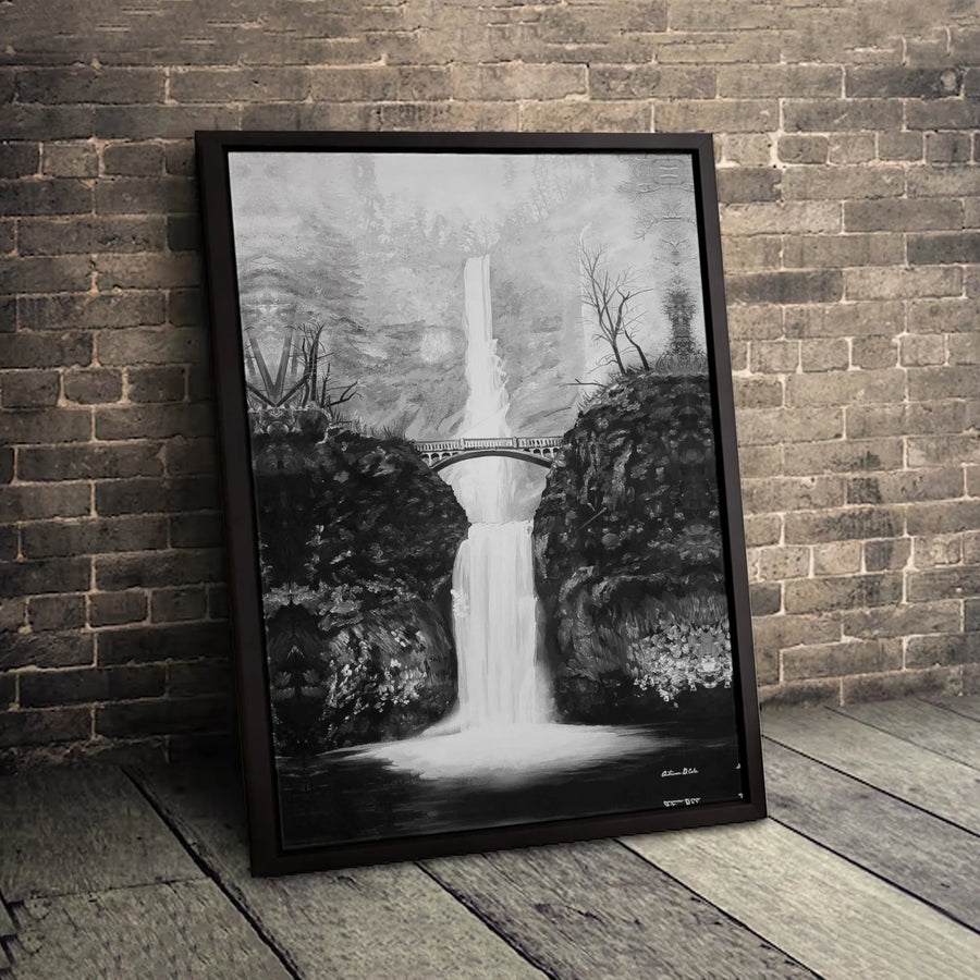 Multnomah Falls Canvas Print | Black and White Waterfall Landscape | Premium Gallery Wrap Wall Art | Nature Home Decor Gift for Waterfall Lovers