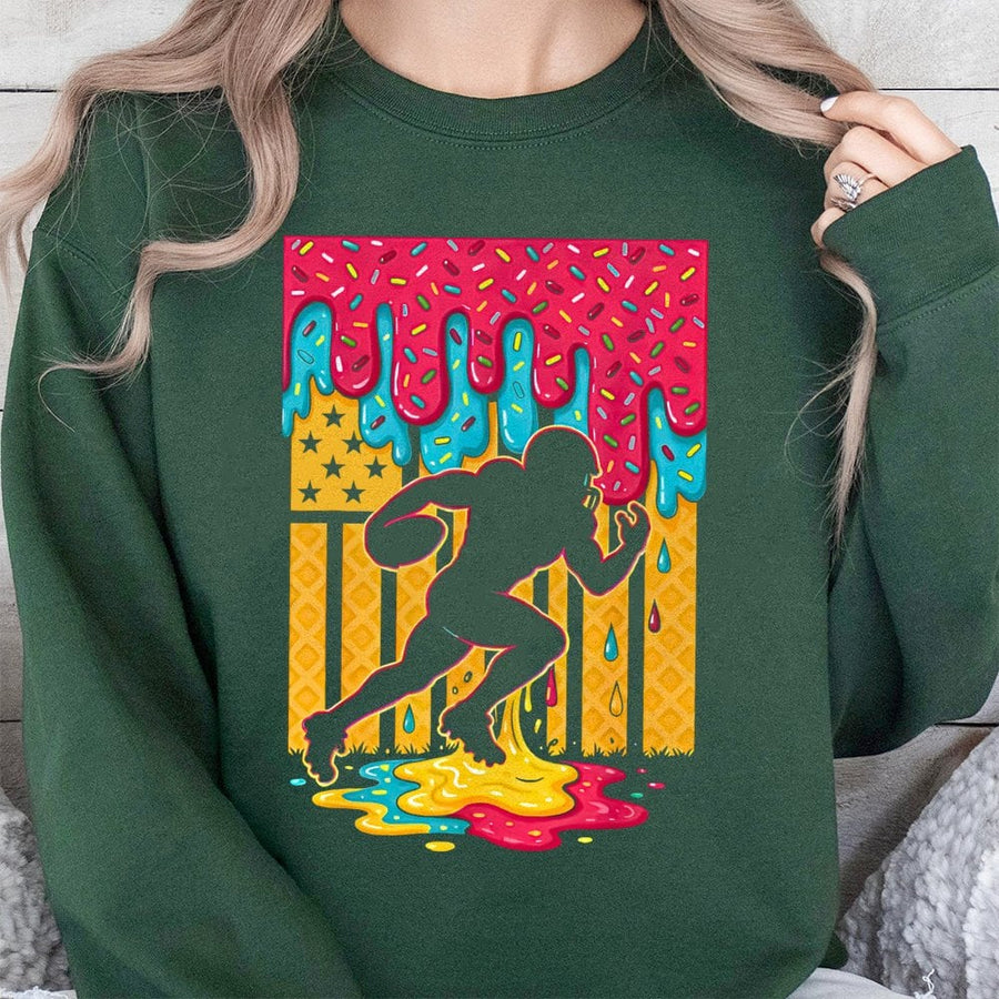 Football Player Sweatshirt | American Flag Ice Cream Drip Graphic | Premium Cotton Blend | Gift for Football Fans and Players