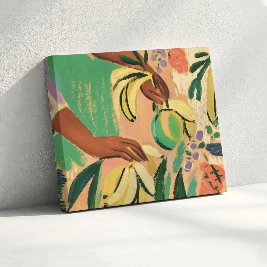 Abstract Banana Harvest Canvas Wall Art | Mid-Century Modern Fruit Still Life | Premium Gallery-Wrapped Print | Home Decor for Kitchen & Dining Room
