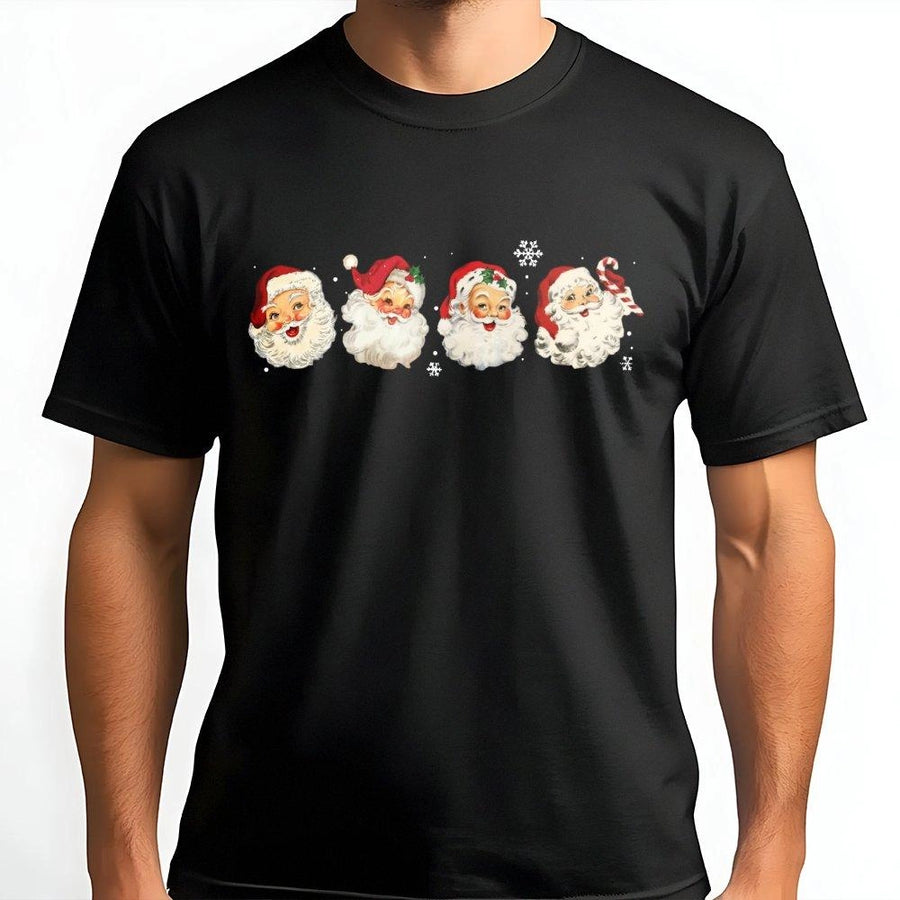 Retro Santa T-Shirt | Vintage Christmas Faces Graphic | 100% Cotton Premium Tee | Holiday Gift for Men Women