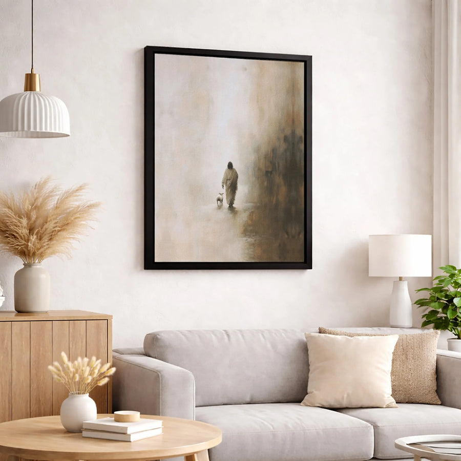 Jesus The Good Shepherd Canvas Art | Minimalist Religious Painting | Premium Gallery Wrap Wall Decor | Christian Home Gift for Faith Inspiration