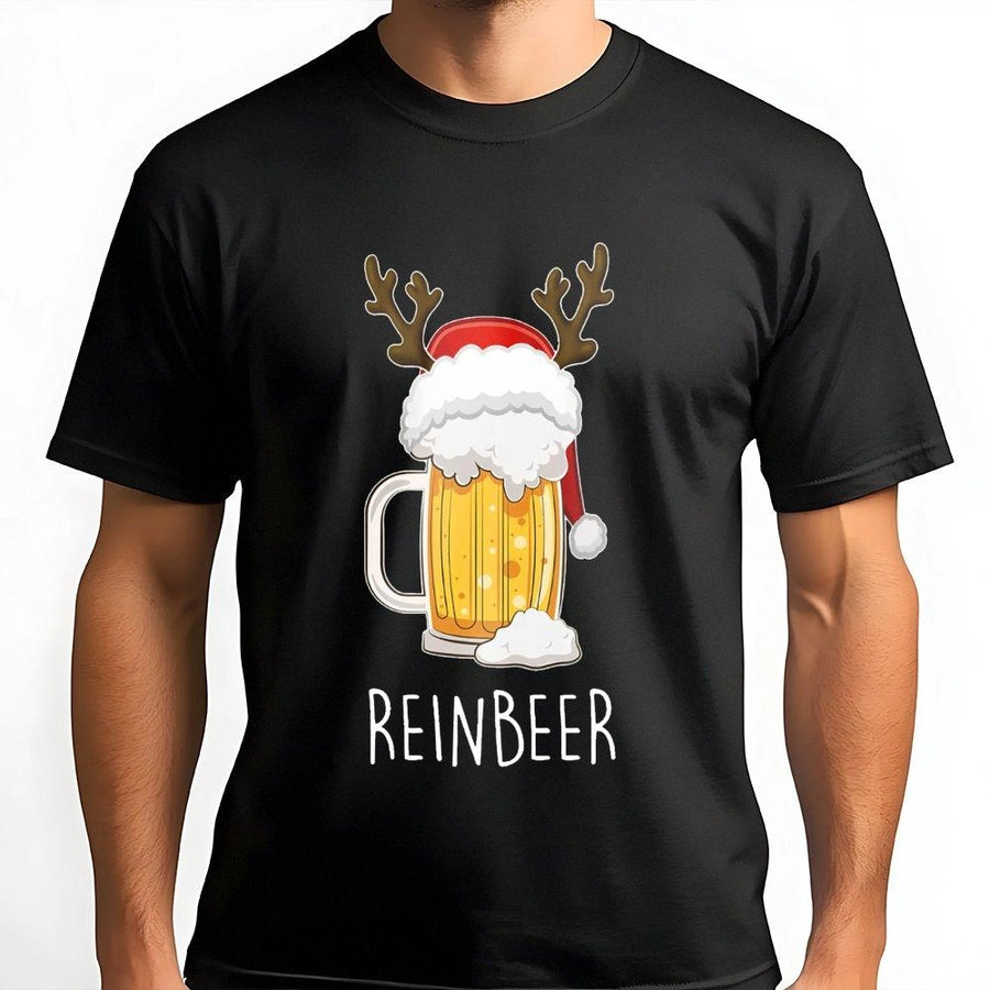 Reinbeer Christmas T-Shirt | Funny Reindeer Beer Pun Graphic | Premium Soft Cotton | Holiday Drinking Gift For Beer Lovers