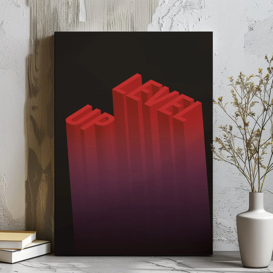Level Up Canvas Print | 3D Typography Motivational Wall Art | Premium Gallery Wrap | Gamer Office Decor Gift For Him
