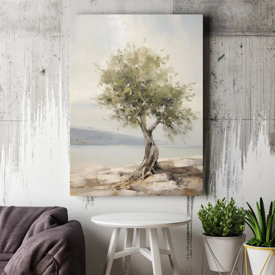 Olive Tree Canvas Wall Art | Impressionist Coastal Landscape Print | Premium 1.25-Inch Gallery Wrap | Serene Nature Decor for Living Room