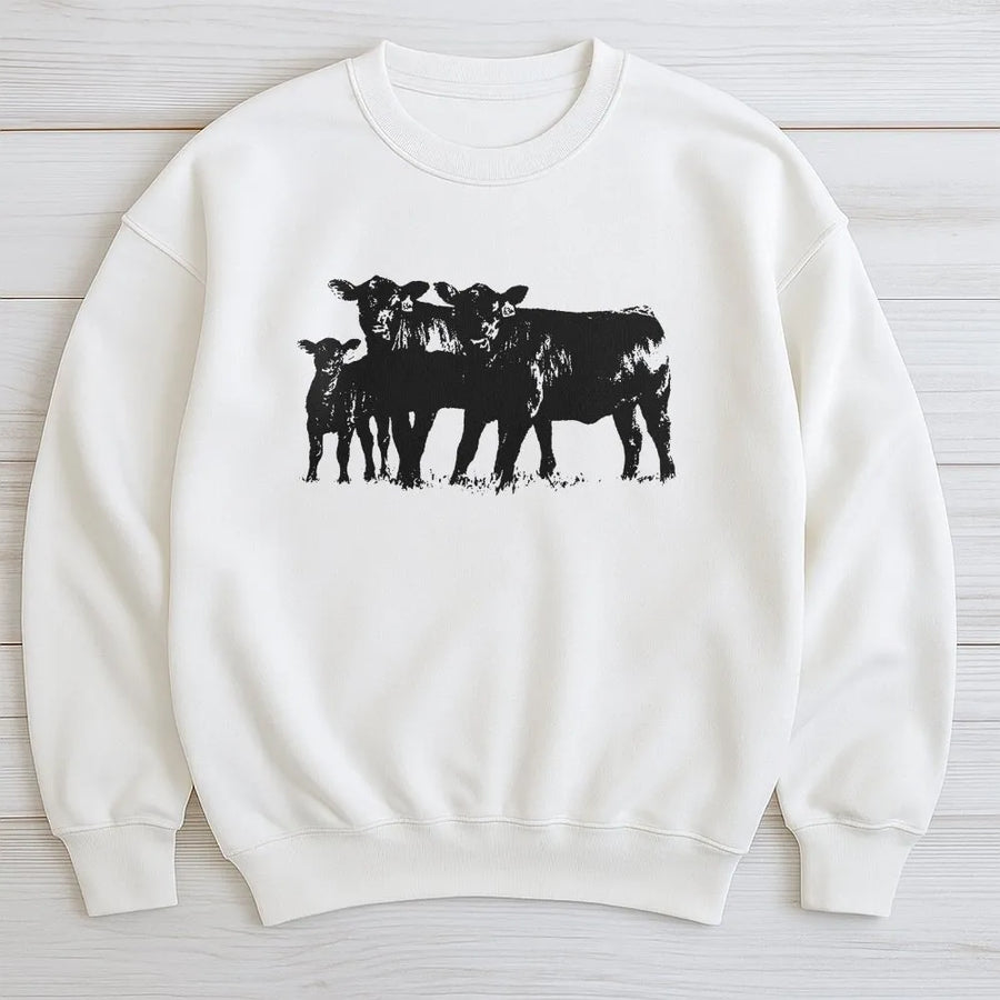 Cow Sweatshirt | Western Farm Animal Graphic | Soft Cotton Blend Unisex Pullover | Gift for Farmer & Rancher