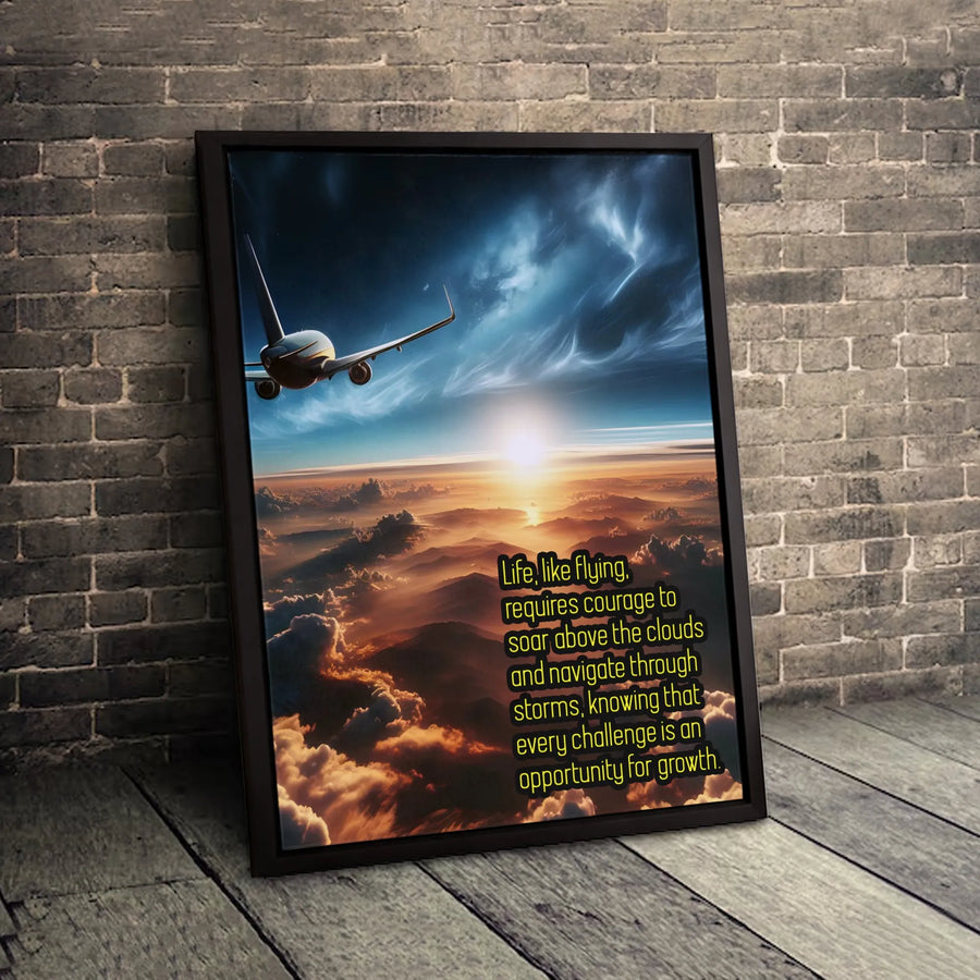 Inspirational Aviation Wall Art | Life Like Flying Courage Quote | Premium Gallery Wrapped Canvas | Motivational Office Decor Gift