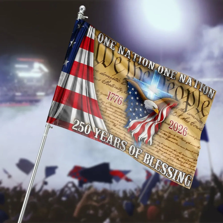Patriotic American House Flag | 250th Anniversary One Nation Under God | Double Sided Polyester | Commemorative Gift for Patriots