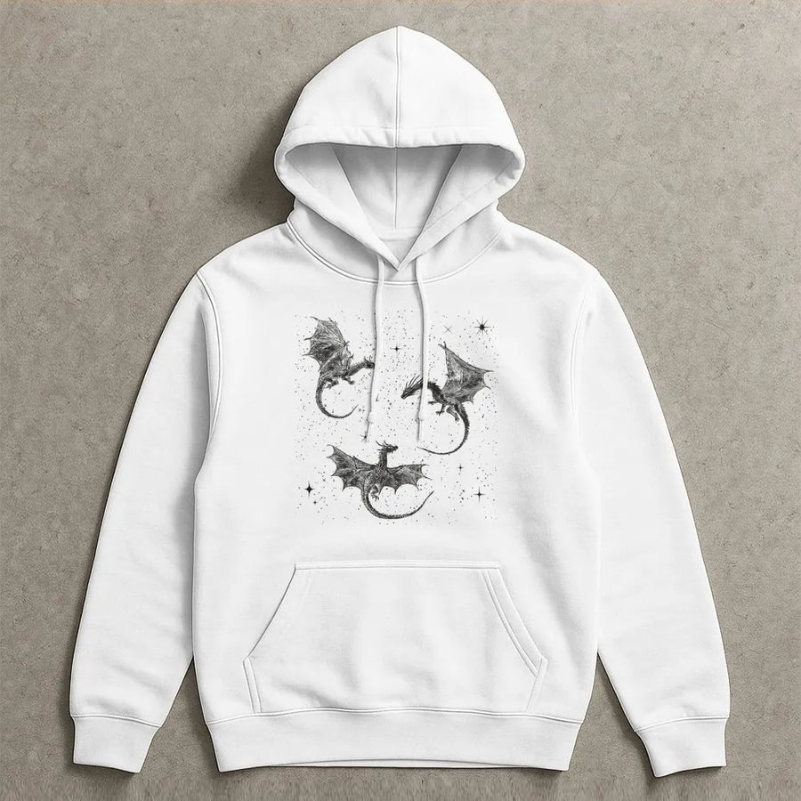 Flying Dragon Hoodie | Celestial Mythical Creature Art | Premium Cotton-Blend Pullover | Fantasy Gift For Book Lovers & Fantasy Readers