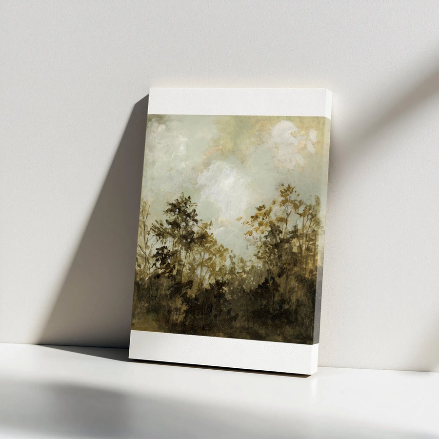 Abstract Forest Vertical Canvas | Muted Earth Tone Woodland Painting | Premium Thick Gallery Wrap | Rustic Home Decor Gift