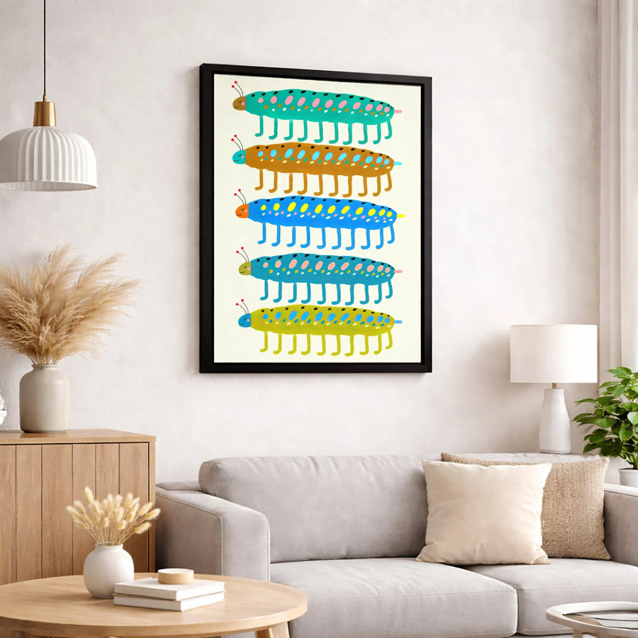 Colorful Caterpillar Canvas Art | Whimsical Insect Wall Decor | Premium 1.25-Inch Gallery Wrap | Cute Nursery & Kids Room Gift