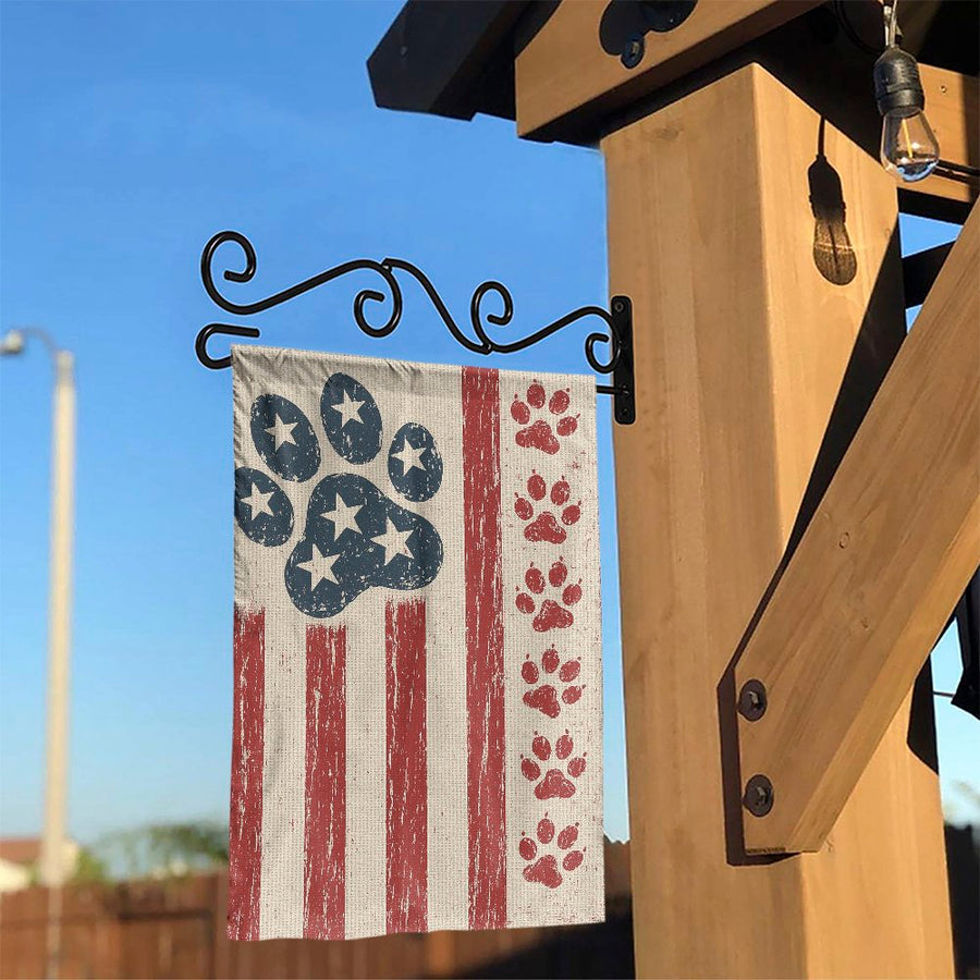 Patriotic Paw Print Garden Flag | Rustic American Flag Dog Design | Weather-Resistant Polyester | Outdoor Yard Decor Gift for Pet Lovers