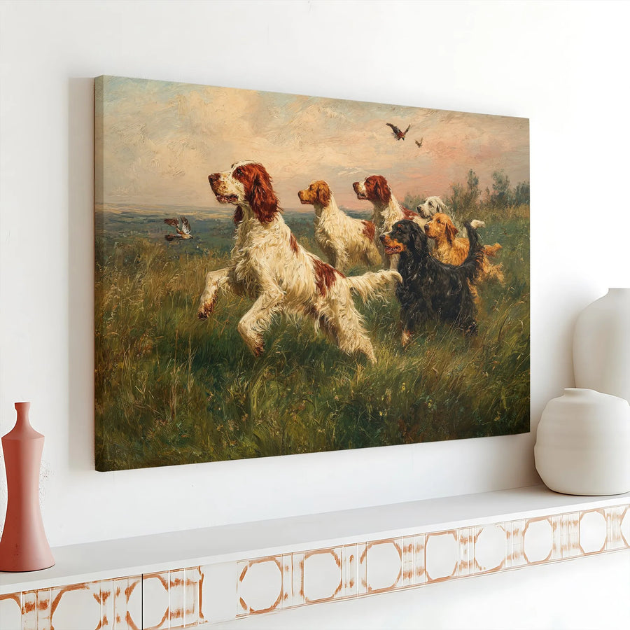 Vintage Hunting Dogs Canvas Wall Art | Classic Setter Sporting Dog Painting | Premium Gallery Wrapped Canvas | Gift for Hunter & Lodge Decor