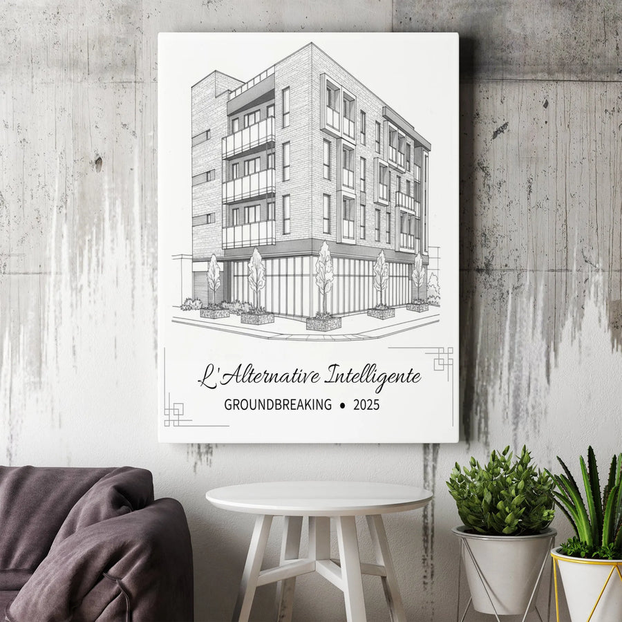 Architectural Building Canvas | Minimalist Blueprint Sketch Art | Premium 1.25-Inch Gallery Wrap | Realtor Closing Gift or Office Decor