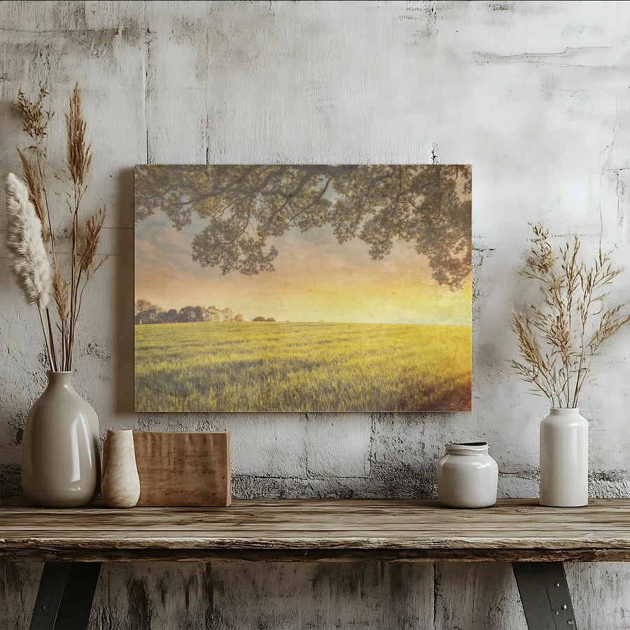 Sunlit Meadow Landscape Canvas Art | Vintage Field Wall Decor | 1.25" Premium Gallery Wrapped Print | Nature Lovers Home Interior Gift