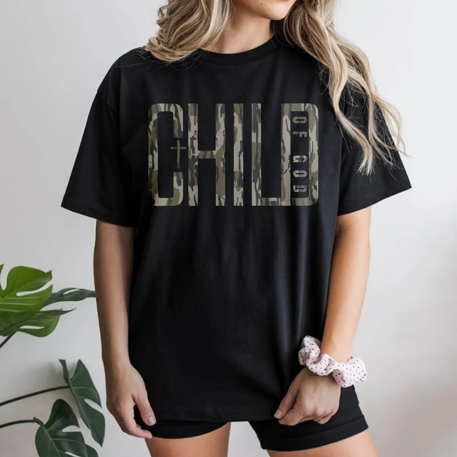 Child Of God T-Shirt | Camo Faith Religious Graphic Design | Premium Cotton Religious Apparel | Christian Gift For Men And Women