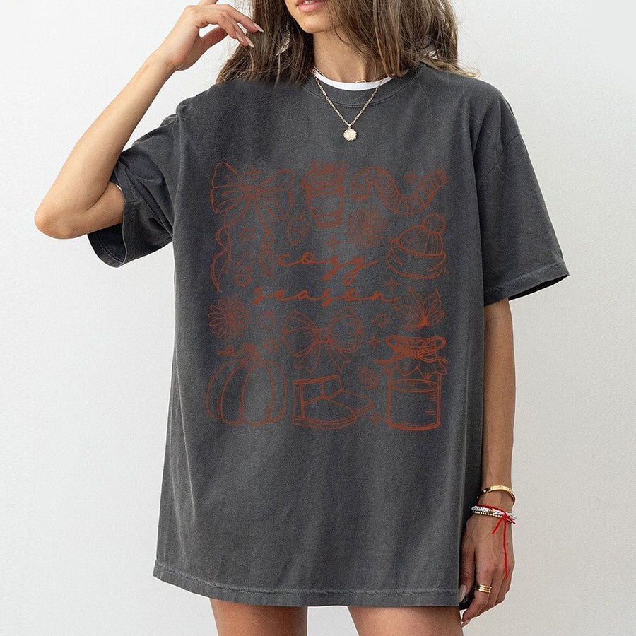 Cozy Season T-Shirt | Fall Aesthetic Pumpkin Graphic Design | 100% Cotton Premium Tee | Cute Autumn Gift for Women and Fall Lovers