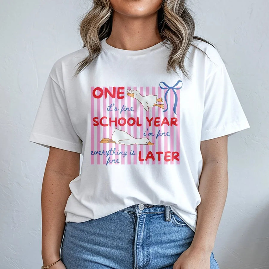 Funny Teacher T-Shirt | Tired Goose One School Year Later Design | Premium Cotton Blend | End of School Year Gift