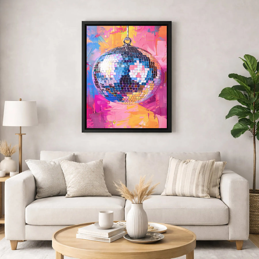 Disco Ball Wall Art | Vibrant Abstract Oil Painting Style | Premium 1.25-Inch Gallery Wrap Canvas | Retro Music Room Decor Gift