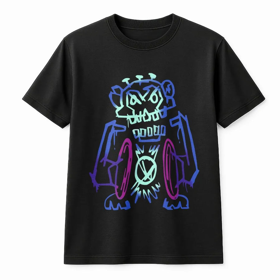 Graffiti Robot Graphic T-Shirt | Neon Streetwear Mech Art | Premium Soft Cotton Tee | Gaming Apparel for Gamers and Tech Lovers