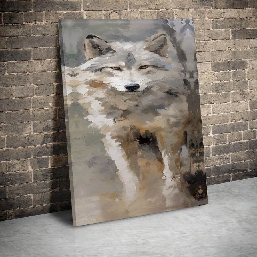 Abstract Wolf Canvas Wall Art | Painterly Grey Wildlife Portrait | Premium 1.25 Inch Gallery Wrap | Modern Home Office Decor Gift