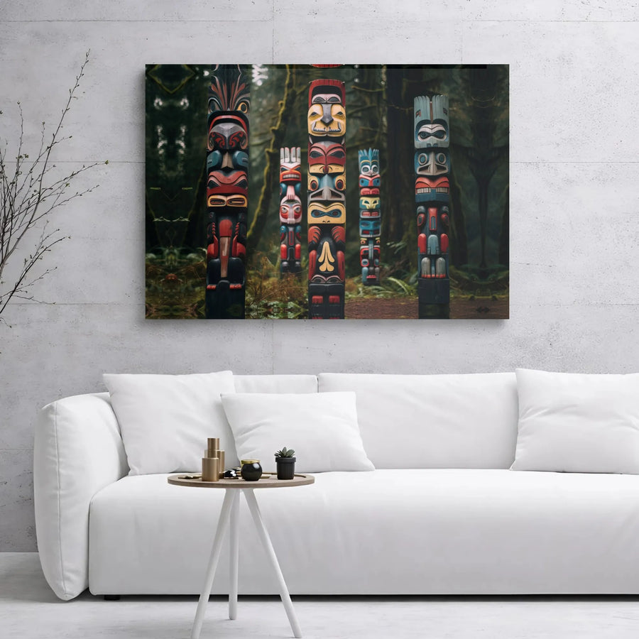 Totem Pole Wall Art | Pacific Northwest Forest Canvas Print | 1.25 Inch Gallery Wrap | Premium Cultural Home Decor Gift