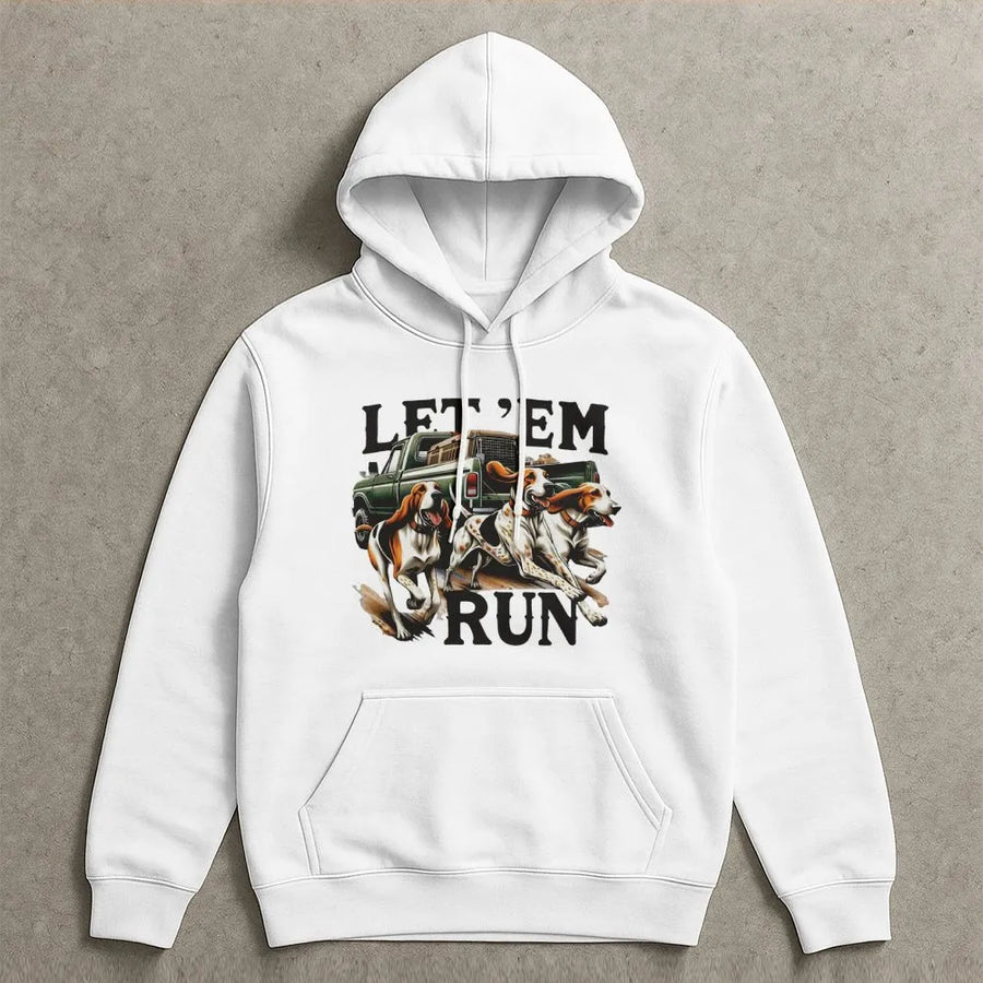 Let 'Em Run Hound Dog Hoodie | Vintage Pickup Truck Hunting Design | Premium Cotton Blend | Gift For Hunters And Outdoor Enthusiasts