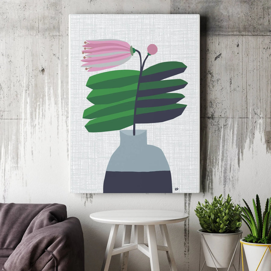 Modern Floral Canvas Print | Abstract Pink Flower in Vase Art | Premium Gallery Wrapped Canvas | Minimalist Living Room Wall Decor Gift
