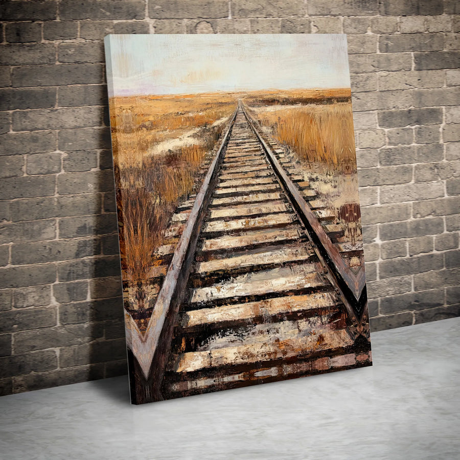 Railroad Tracks Canvas Print | Impressionist Train Station Landscape | 1.25 Inch Premium Gallery Wrap | Industrial Home Decor Wall Art