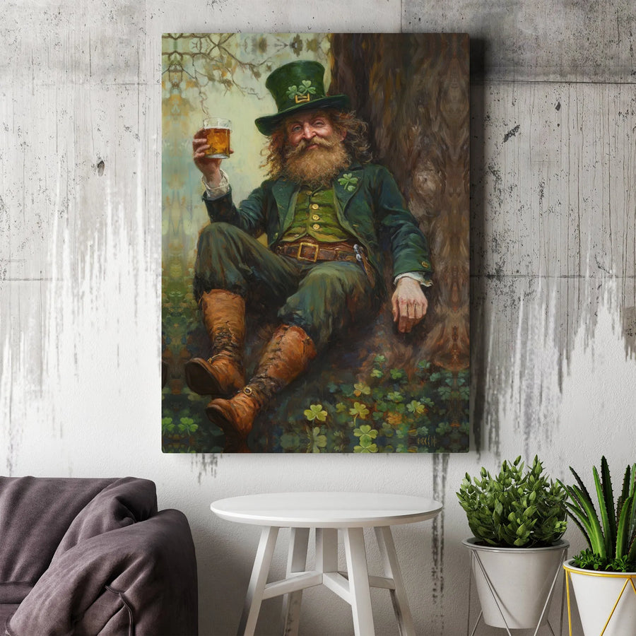 Leprechaun Wall Art | St Patrick’s Day Irish Decor | Premium Gallery Wrapped Canvas | Festive Pub Bar Decor for Home