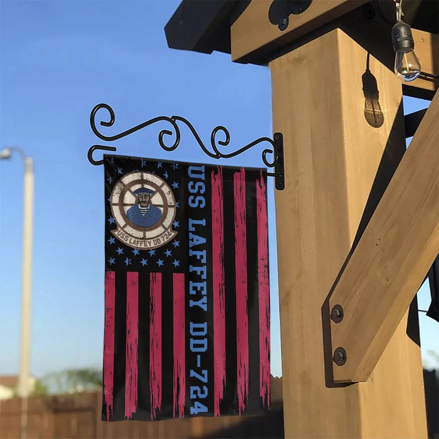 USS Laffey DD-724 Destroyer Garden Flag | Distressed Patriotic Navy Ship Crest Design | Weather-Resistant Premium Polyester | Veteran Gift, Military Memorial Outdoor Decor