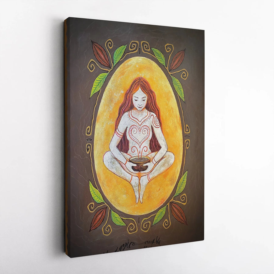 Cacao Goddess Wall Art | Spiritual Meditation Decor | Premium 1.25-Inch Gallery Canvas | Sacred Feminine Gift for Yoga Lovers