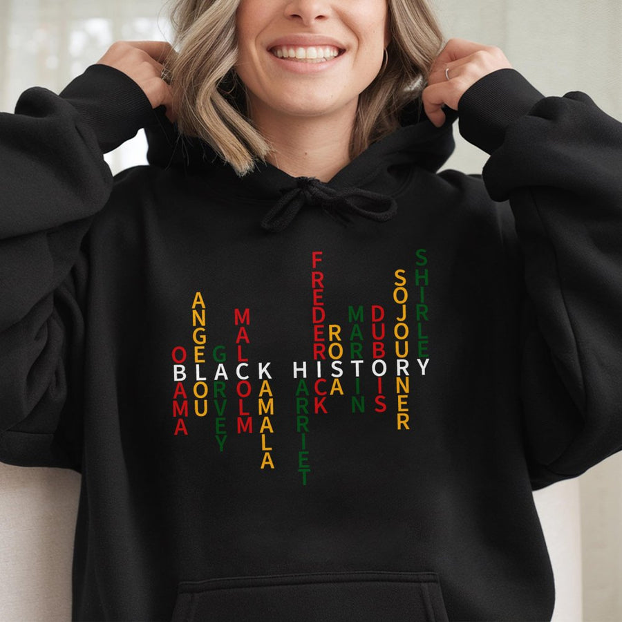 Black History Month Hoodie | Iconic Leaders Names Graphic | Premium Cotton Blend Sweatshirt | Inspirational Cultural Pride Gift for Adults