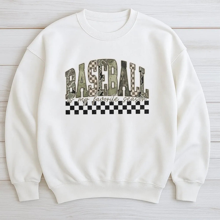 Baseball Mama Sweatshirt | 'My Favorite Season' Camo Graphic Sweatshirt | Soft Cotton-Blend | Game Day Gift for Sports Mom