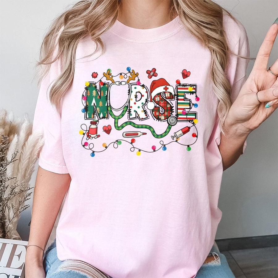 Christmas Nurse T-Shirt | Festive Stethoscope Holiday Design | 100% Cotton Premium Tee | Unique Gift for Registered Nurses and Nursing Students