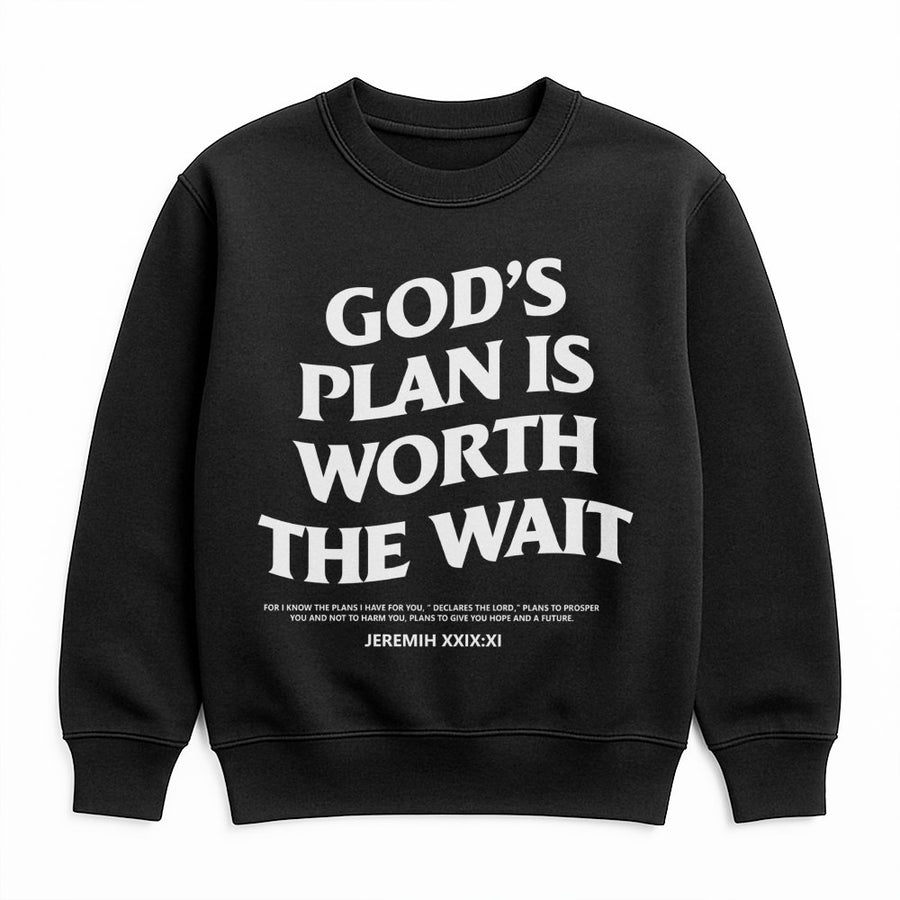 God's Plan Is Worth The Wait Sweatshirt | Jeremiah 29:11 Bible Verse Scripture Print | Premium Cotton Blend | Christian Faith Gift For Men Women