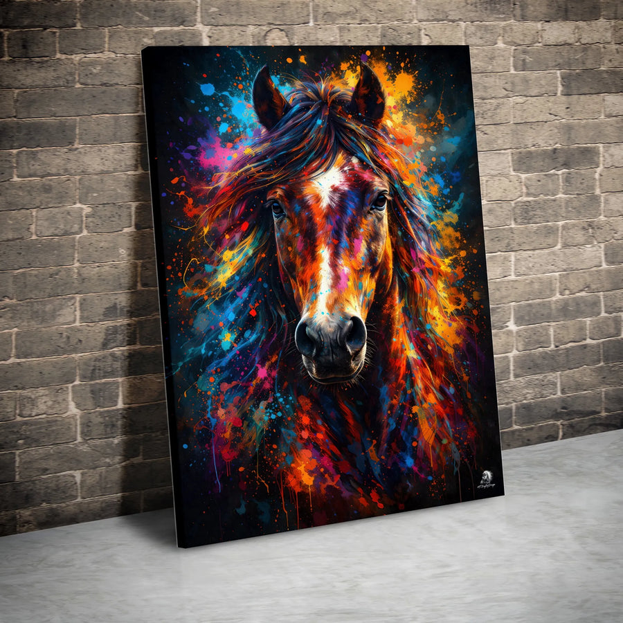 Colorful Horse Canvas Print | Abstract Paint Splatter Wall Art | Gallery Quality 1.25" Profile | Equestrian Lover Home Decor Gift