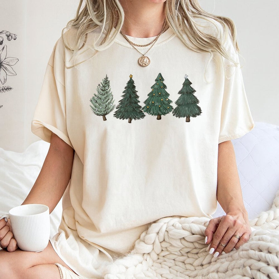 Christmas Tree T-Shirt | Hand-Drawn Holiday Forest Graphic | 100% Cotton Premium Tee | Festive Winter Gift for Men and Women
