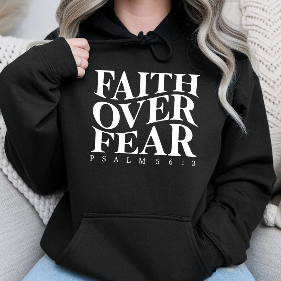 Faith Over Fear Hoodie | Psalm 56:3 Scripture Graphic Design | Premium Cotton Blend | Christian Religious Gift for Men and Women