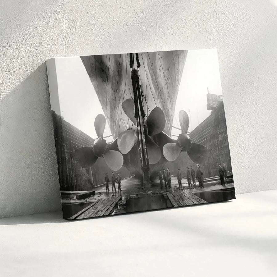 Titanic Propellers Canvas Wall Art | Vintage Black and White Photograph | Premium Gallery Wrap | Collector's Gift for History Buff & Nautical Decor