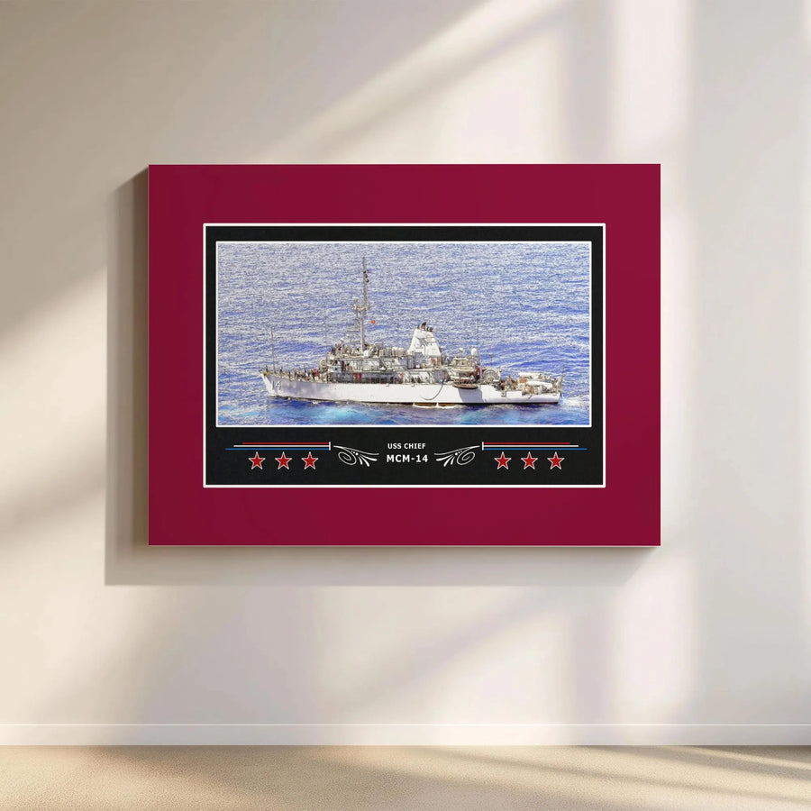 USS Chief MCM-14 Canvas Print | US Navy Warship Wall Art | Premium 1.25 Inch Gallery Wrap | Gift for Navy Veteran or Ship Collector