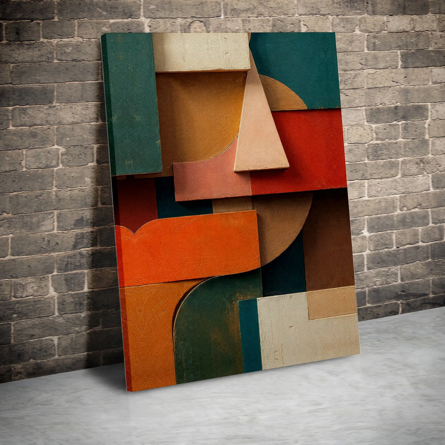Abstract Geometric Canvas Wall Art | Mid-Century Modern Earth Tones | Premium Fade-Resistant Print | Large Gallery Wrap Decor for Living Room