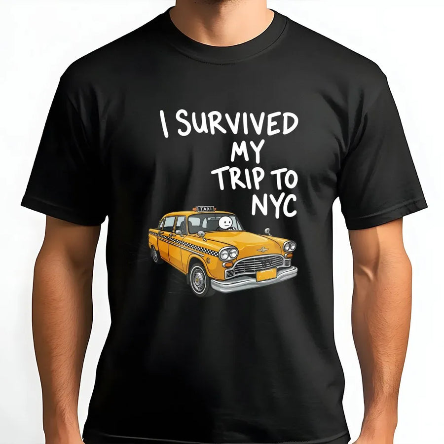 I Survived My Trip To NYC T-Shirt | Funny New York Yellow Taxi Graphic | Soft Cotton Blend Pullover | Premium Traveler Gift Souvenir